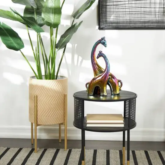 15" Multicolor Ceramic Giraffe Sculpture with Rainbow Shimmer Finish {11}