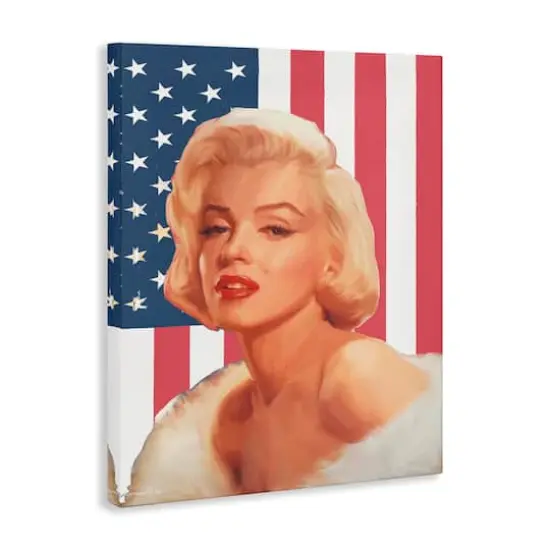 Stupell Industries Vintage Americana Icon Marilyn over US Flag Canvas Wall Art {4}