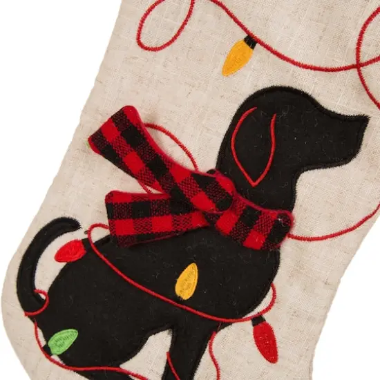 Glitzhome® 21" LED Embroidered Cat & Dog Linen Christmas Stockings, 2ct. {5}
