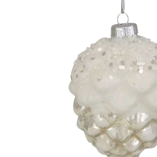 3.5" Silver Frosted Pine Cone Glass Christmas Ornament {7}