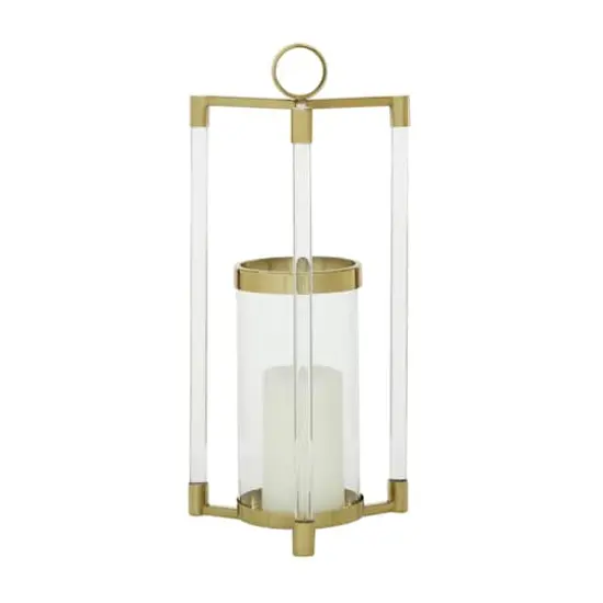 Gold Stainless Steel Contemporary Lantern, 23" x 11" x 11" {1}