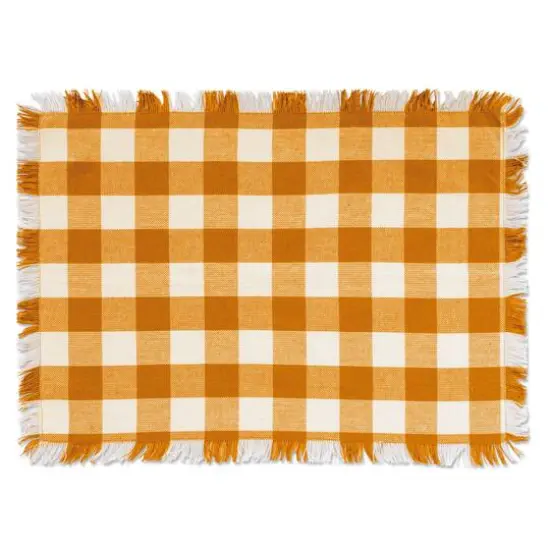 DII&reg; Pumpkin Spice Heavyweight Check Fringed Placemat Set {4}