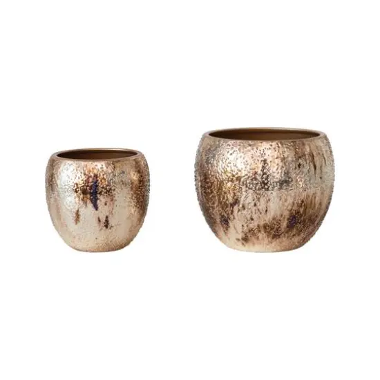 Hello Honey&reg; Antique Gold Round Textured Metal Planters, 2ct. {1}