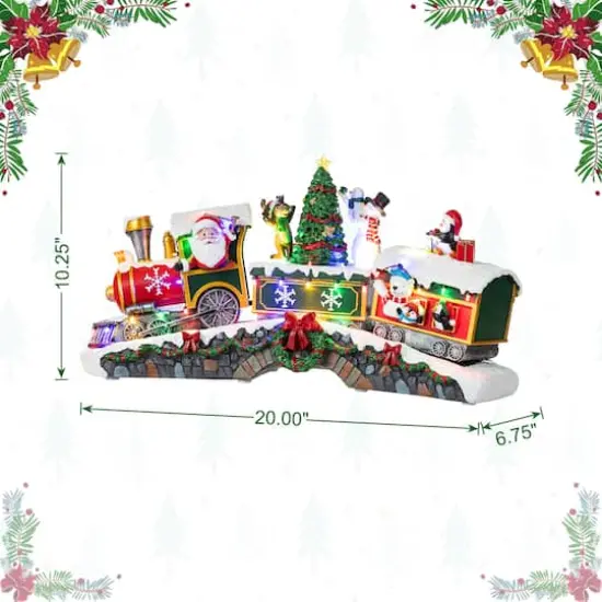 Glitzhome&reg; 20" Lighted Christmas Santa Train Resin Village with Movement and Music {9}
