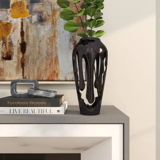 15" Black Aluminum Drip Vase with Melting Designed Body {9}
