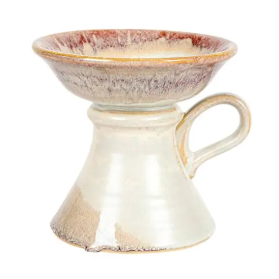 Hello Honey&reg; 5.5" Cream & Brown Stoneware Pillar Candle Holder with Handle {6}