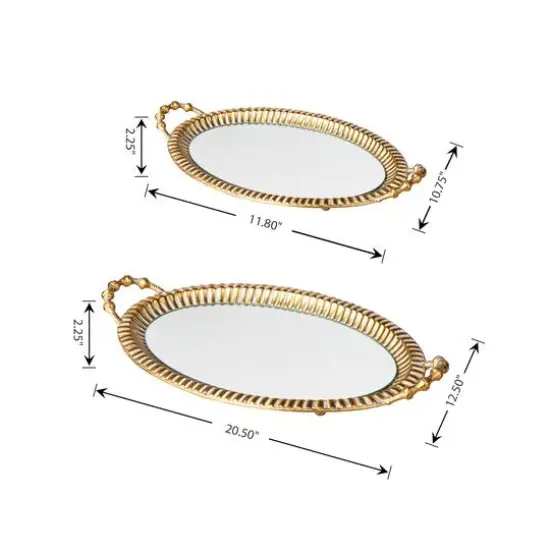 Glitzhome&reg; Gold Oval Metal Mirrored Decorative Trays Set {4}