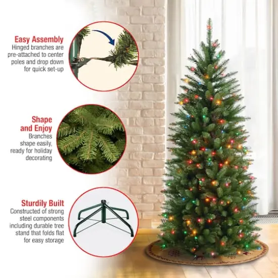 4.5 ft. Pre-lit Kingswood Fir Pencil Artificial Christmas Tree, Multicolor Lights {6}
