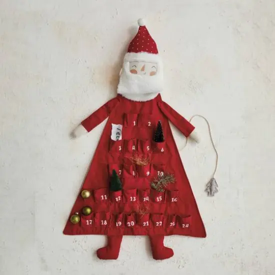 Hello Honey&reg; 35.25" Red & White Jolly Santa Fabric Advent Calendar {3}