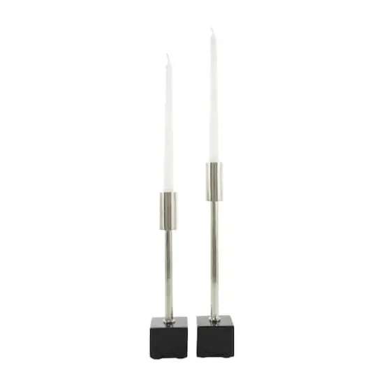 Silver Aluminum Slim Candle Holder with Black Block Base Set {4}