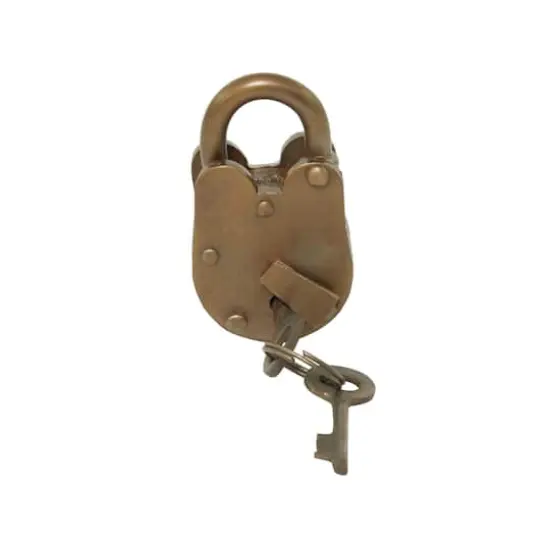 3" Bronze Metal Studded Lock and Key with Distressed Details {1}