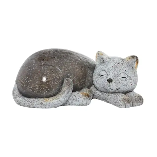 15" Gray Polystone Country Cat Garden Sculpture {1}