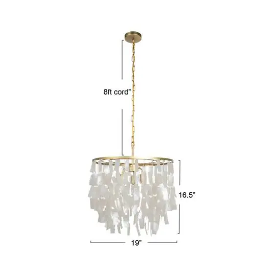 Hello Honey&reg; Marina Large Round Gold Metal & Natural Capiz Chandelier Style Pendant Ceiling Light {6}