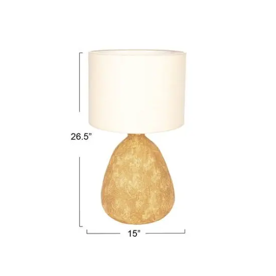 Hello Honey® 26.5" Beige Round Textured Stoneware Table Lamp with Natural Linen Shade {4}