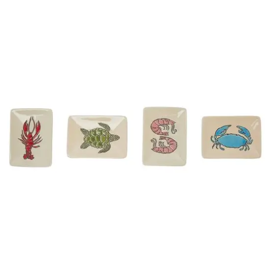 Hello Honey&reg; 4" Wax Relief Sea Life Rectangle Stoneware Dish Set {3}
