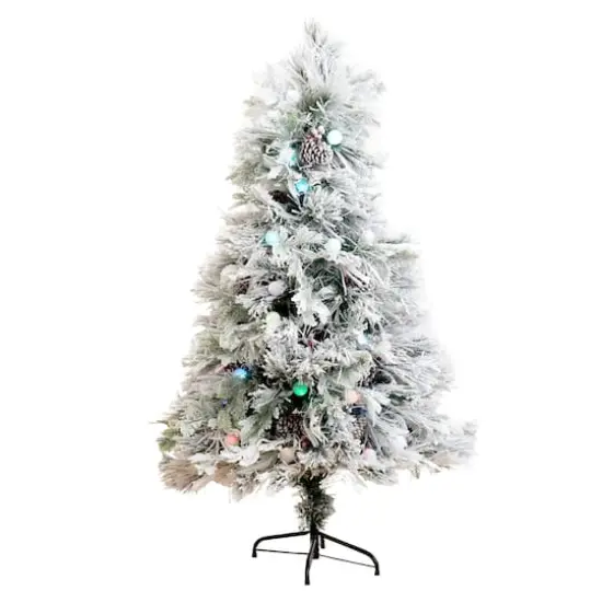 5ft. Fiber Optic Multicolor Bubble-Gum LED Lights Flocked Artificial Christmas Tree {1}