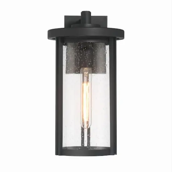 Hello Honey&reg; Maude Matte Black Modern Cylindrical Metal & Glass Wall Mounted Outdoor Wall Light {5}