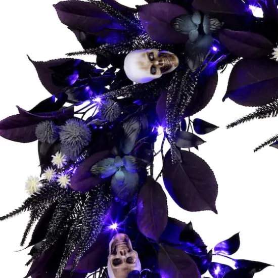 26" Floral Mini Skulls Pre-Lit LED Wreath {4}