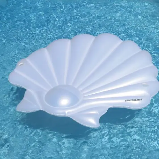 82'' White Seashell Island Swimming Pool Raft Lounger {6}