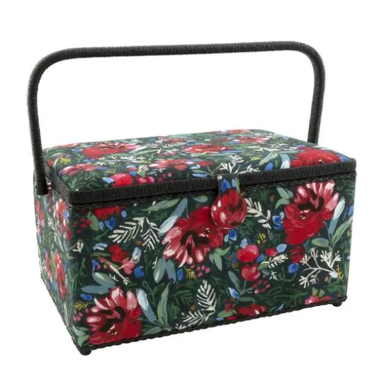 Dritz&reg; Green & Red Floral Extra Large Sewing Basket with Removable Tray {1}