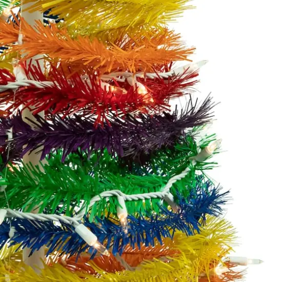 6ft. Pre-Lit Rainbow Tinsel Pop-Up Artificial Christmas Tree, Clear Lights {5}