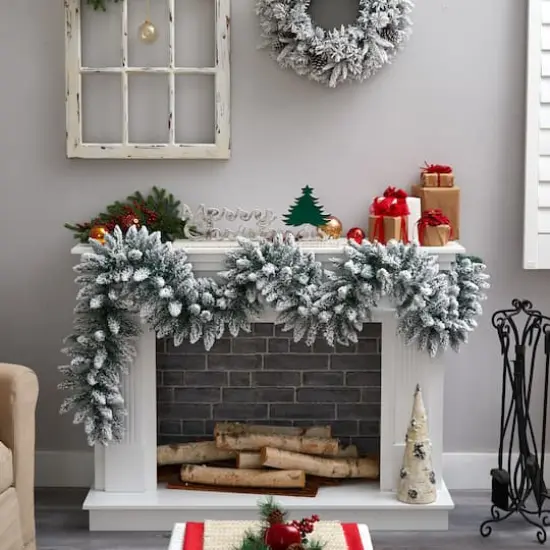 9ft. Pre-Lit LED Flocked Artificial Christmas Garland {6}