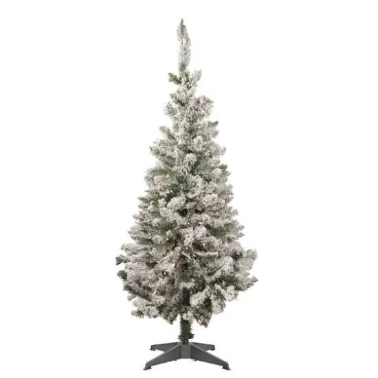 4ft. Pre-Lit Flocked Pine Slim Artificial Christmas Tree, Clear Lights {1}