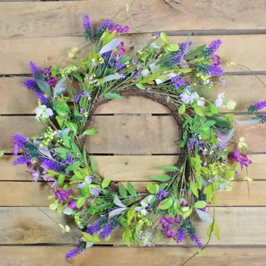 20" Lavender & Wild Flower Artificial Spring Wreath {4}