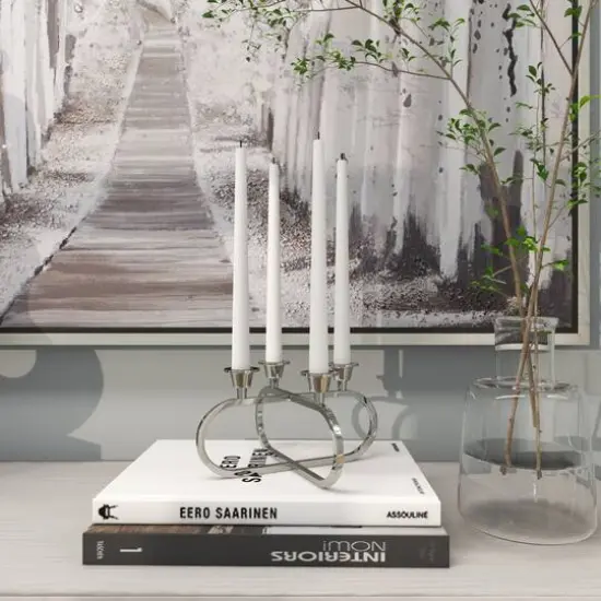 8" Silver Stainless Steel Overlapping Oval Geometric Candelabra {11}