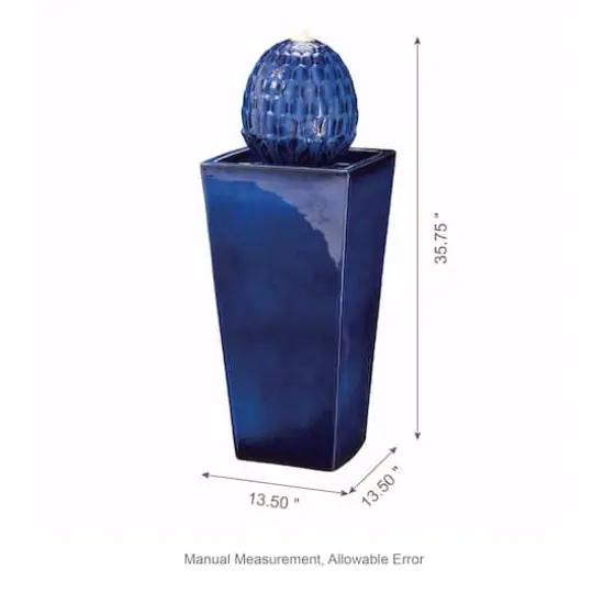 Glitzhome&reg; 36" LED Artichoke Pedestal Ceramic Fountain Cobalt Blue {9}