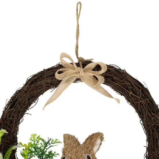12" Floral Grapevine Spring Easter Wreath with Rabbit {4}