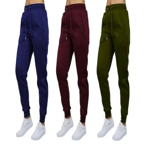 Galaxy by Harvic Women's Relaxed Fit Fleece-Lined Jogger Sweatpants 3 Pack Navy/Burgundy/Olive {1}