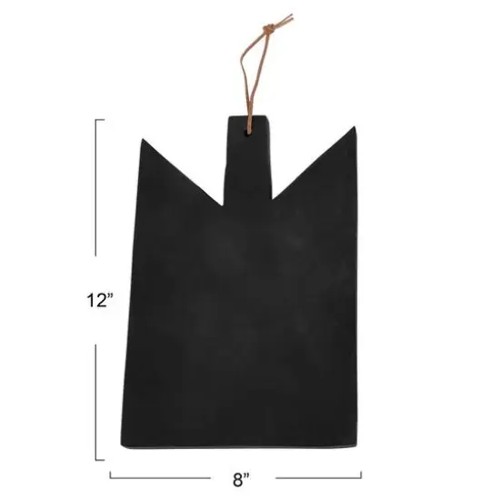 Hello Honey&reg; 12" Black Geometric Wood Cutting Board with Leather Tie {6}