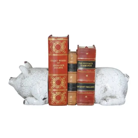 Hello Honey&reg; Distressed White Pig Terracotta Bookends Set {1}