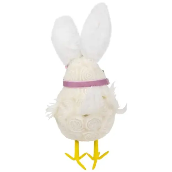 8.75" Floral Easter Chick Accent with Polka Dot Faux Fur Rabbit Ears  {7}