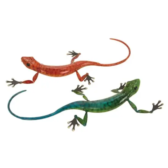 Set of 2 Eclectic Multi Colored Metal Lizard Sculpture 23" x 4" {1}