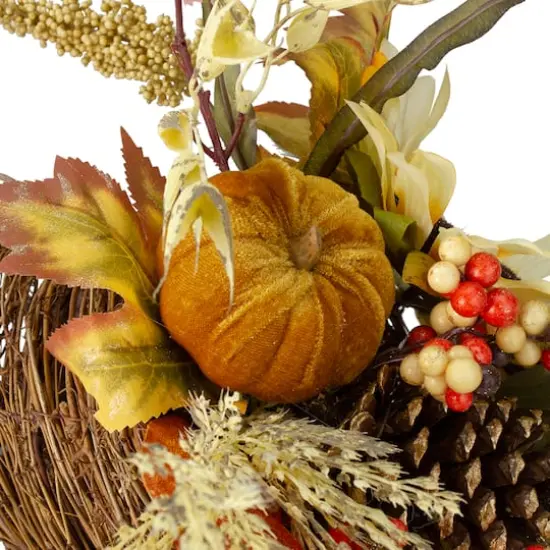 12" Fall Harvest Sunflower & Pumpkin Cornucopia Decoration {5}
