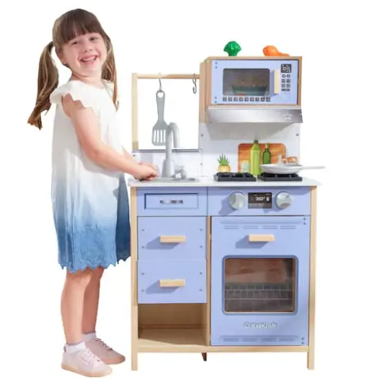 KidKraft Cheerful Chef Blue Wooden Play Kitchen with 5 Accessories {1}
