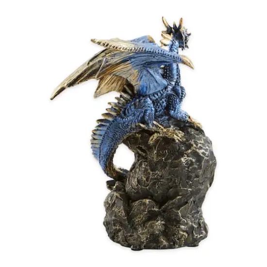 Blue Dragon on Rocks Statue 6" x 5.5" x 8.25" {3}