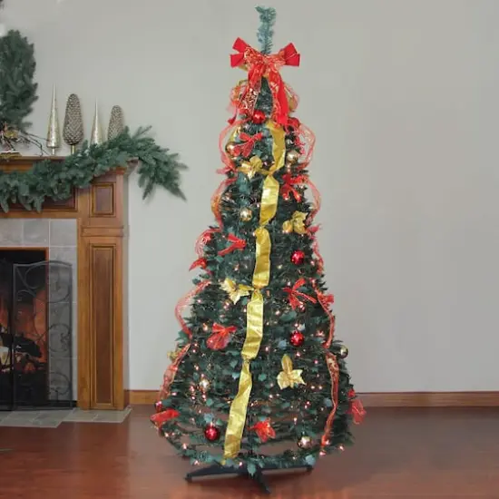 6ft. Pre-Lit And Pre-Decorated Artificial Pop-Up Christmas Tree, Clear Lights {3}