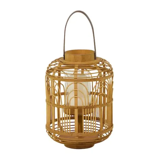 15" Tan Bohemian Bamboo Lantern {1}
