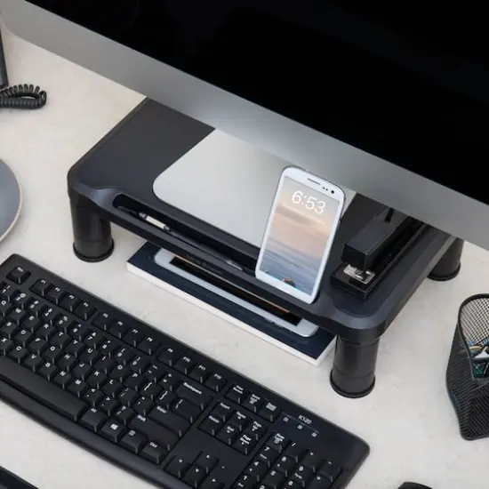 Mind Reader Black Small Plastic Monitor Riser Stand Set {9}