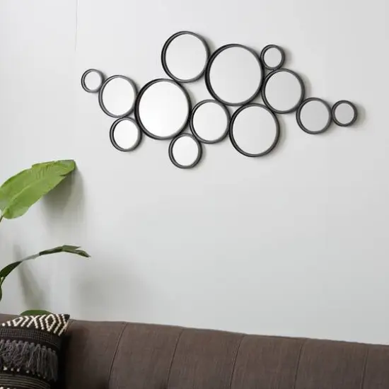 52" Black Contemporary Metal Wall Mirror Cluster {8}