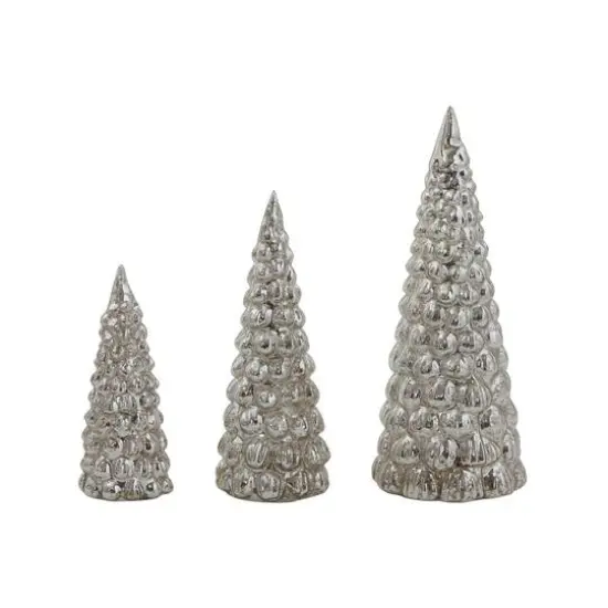 Hello Honey&reg; Silver Embossed Mercury Glass Tree Set {1}
