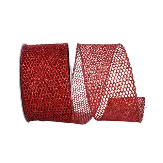 Reliant 2.5" x 10yd. Grand Net Glitter Wired Ribbon Silver {2}
