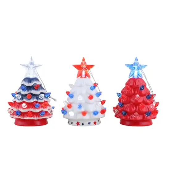 Mr. Christmas Mini Nostalgic Ceramic Patriotic Trees Set {1}