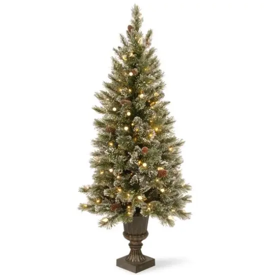 5ft. Pre-Lit Glittery Bristle® Entrance Artificial Christmas Tree, Warm White LED Lights {1}