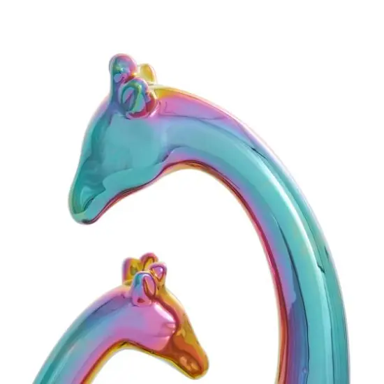 15" Multicolor Ceramic Giraffe Sculpture with Rainbow Shimmer Finish {7}