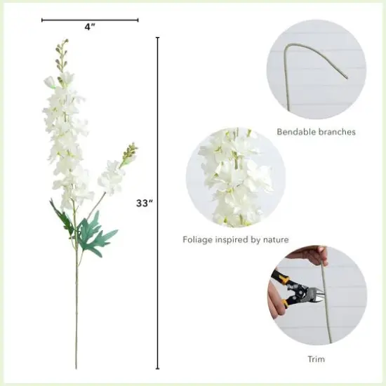 33" White Delphinium Flower Stems, 3ct. {5}