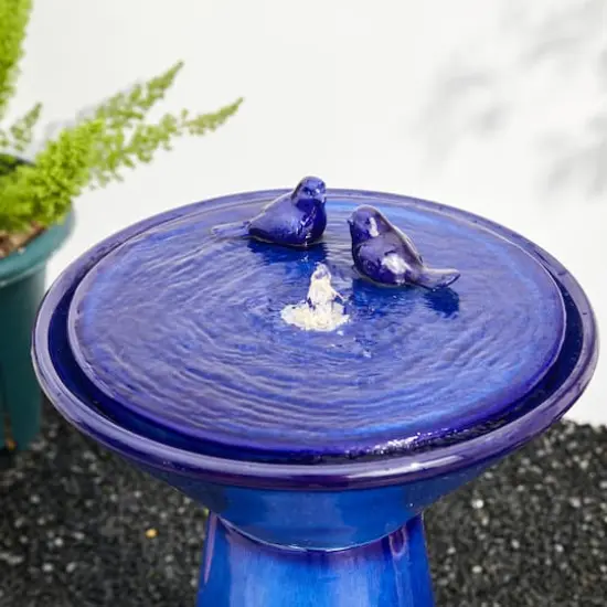 Glitzhome&reg; 27.5" LED Bird Pedestal Ceramic Fountain Cobalt Blue {6}